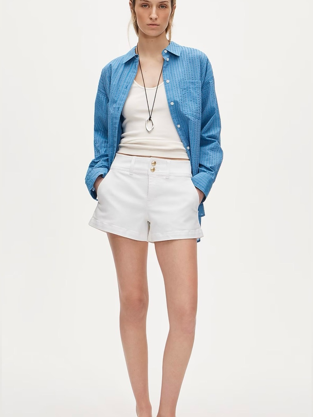 J. Crew Stacked-button Denim Short Sz 31 White Gold Buttons Waist 34”